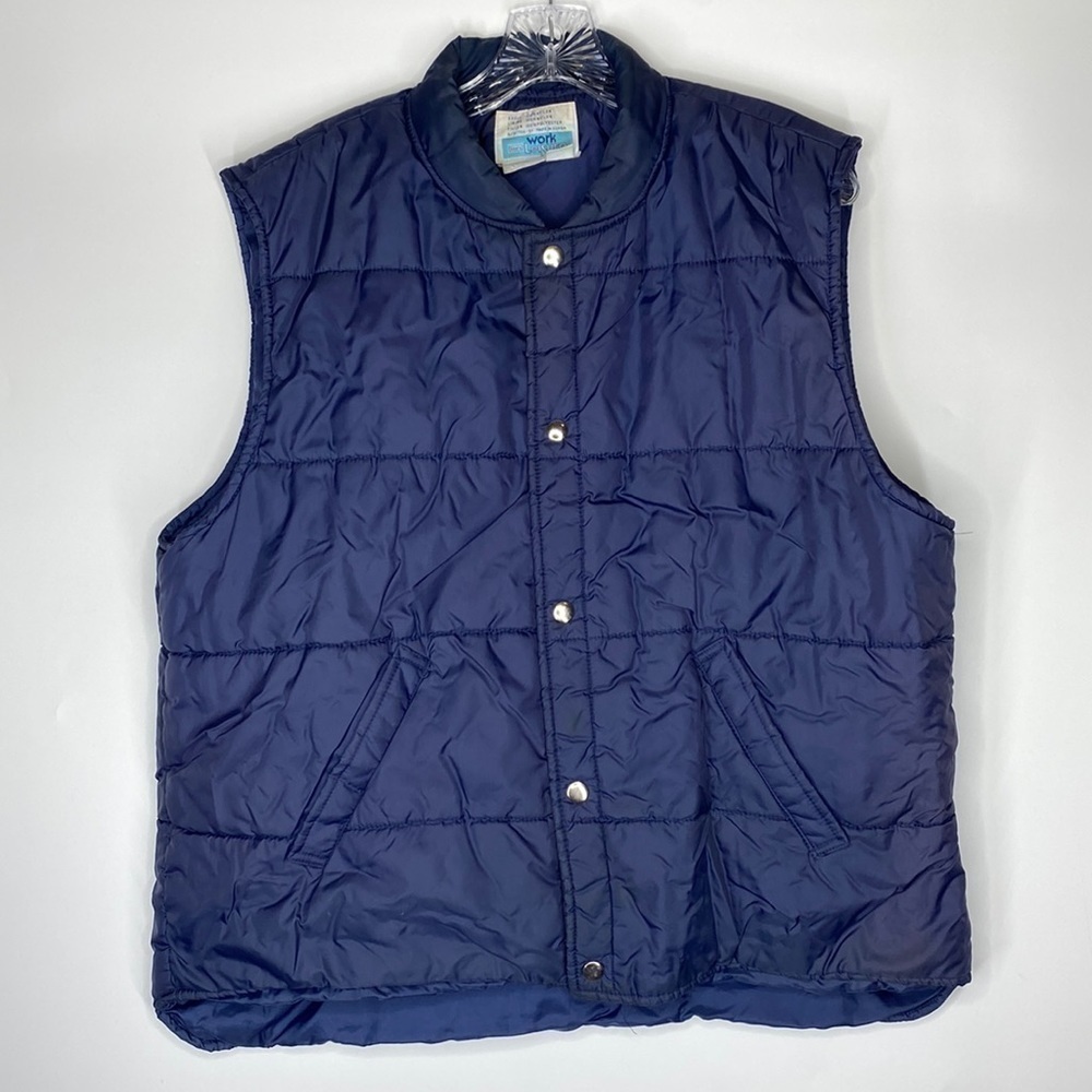 Vintage Sears Work Leisure Blue Button Puffer Vest Size Medium